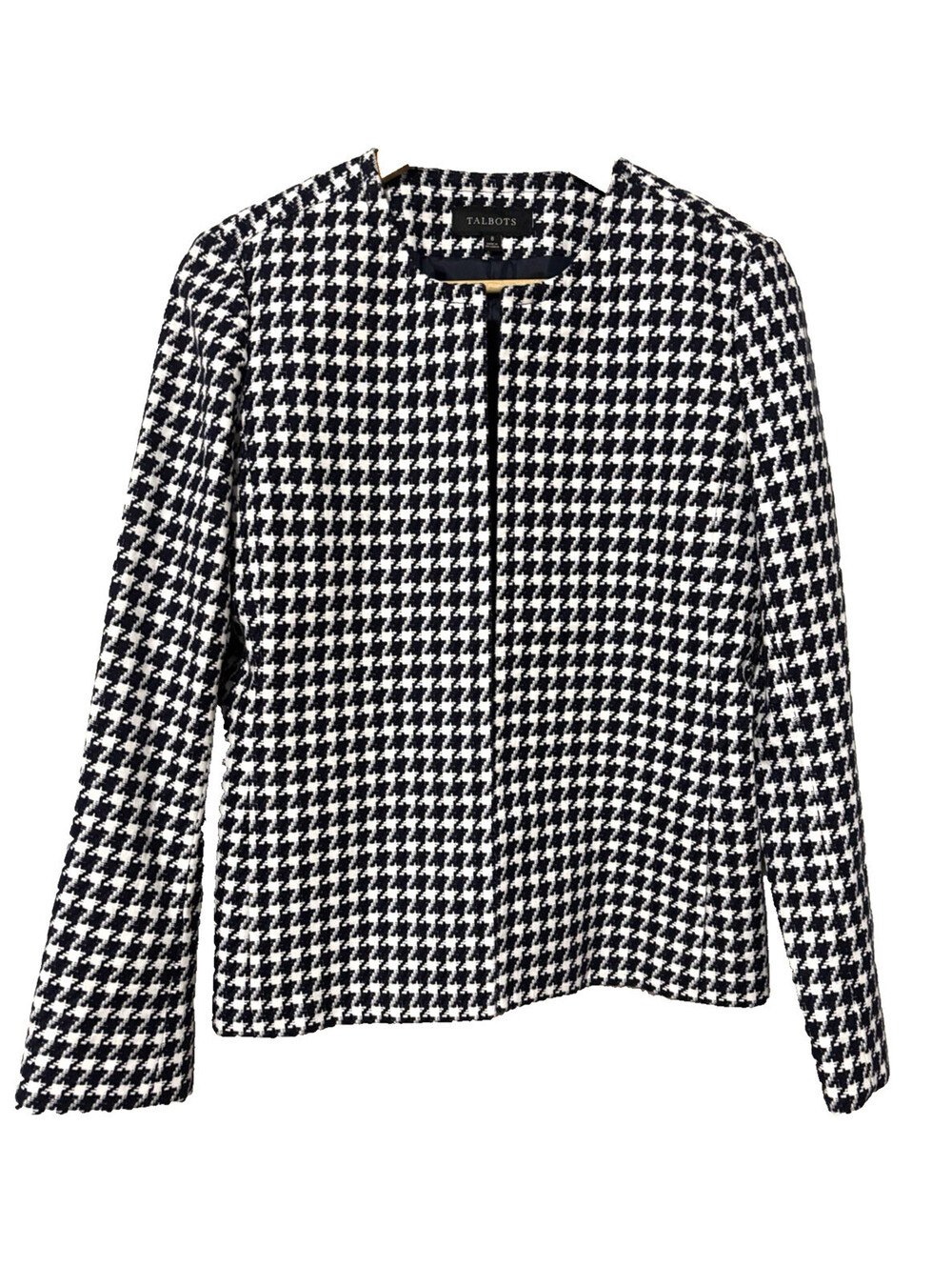 Talbots Jacket Women’s 8 Black/White Blazer Houndstooth Open Front